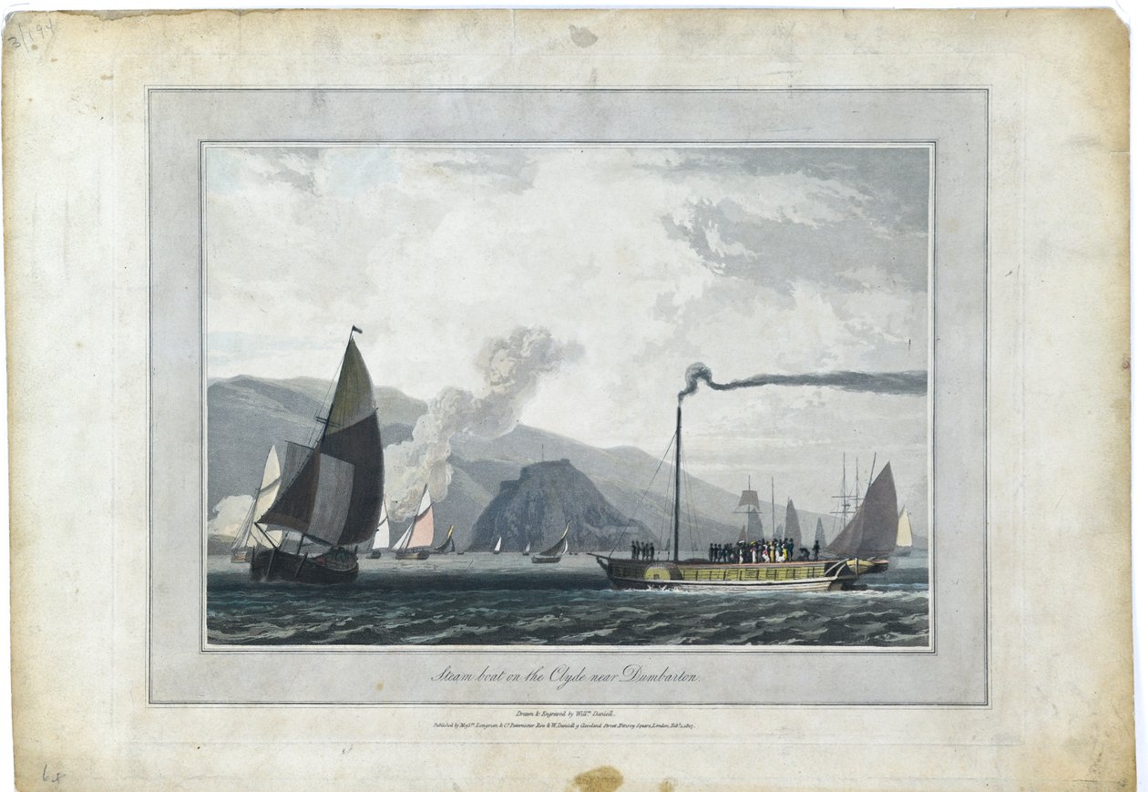 Barco a vapor no Clyde, perto de Dumbarton de William Daniell