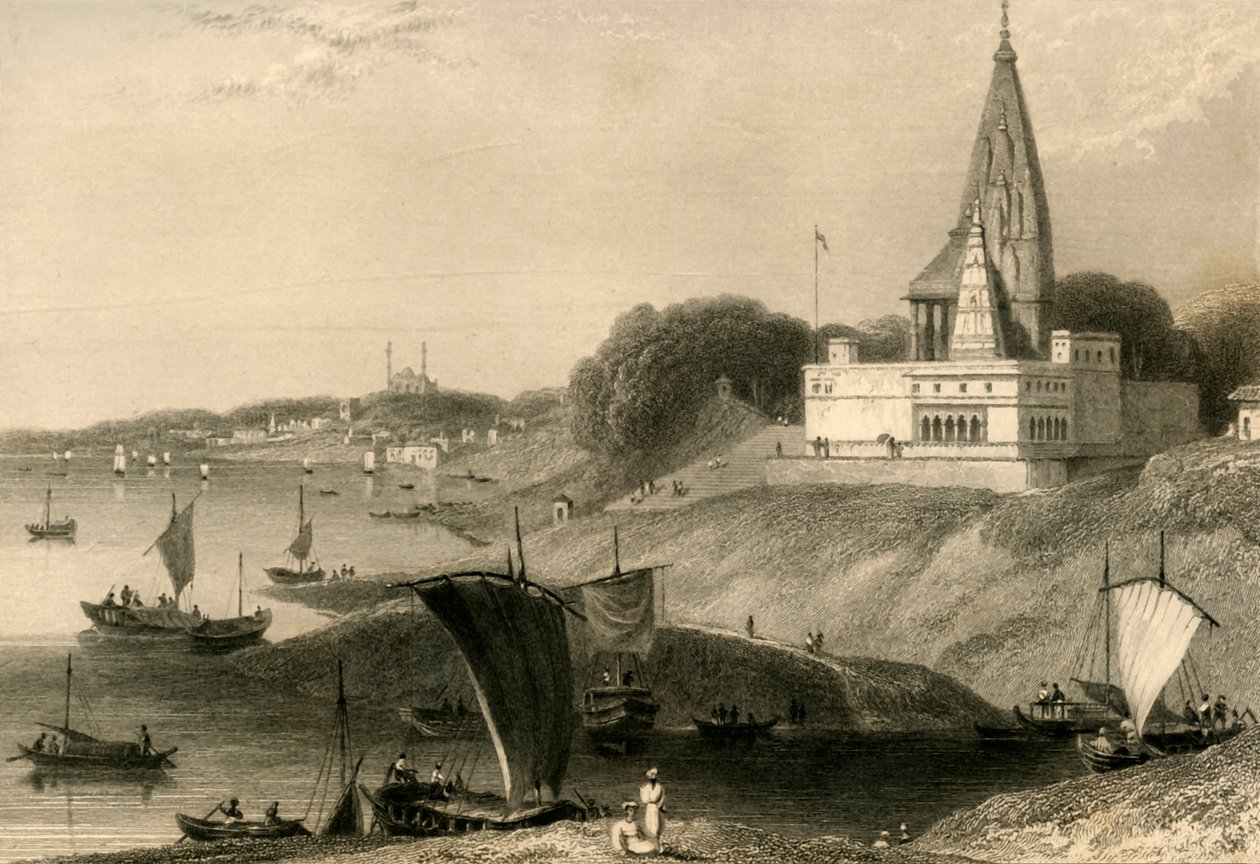 O pagode de Bernar, Benares, 1835. de William Daniell