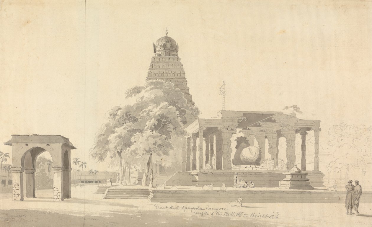 O Grande Touro e Pagoda em Tanjore de William Daniell