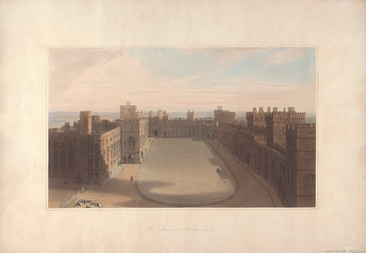 The Quadrangle, Castelo de Windsor - Vista da Torre Redonda, Castelo de Windsor de William Daniell