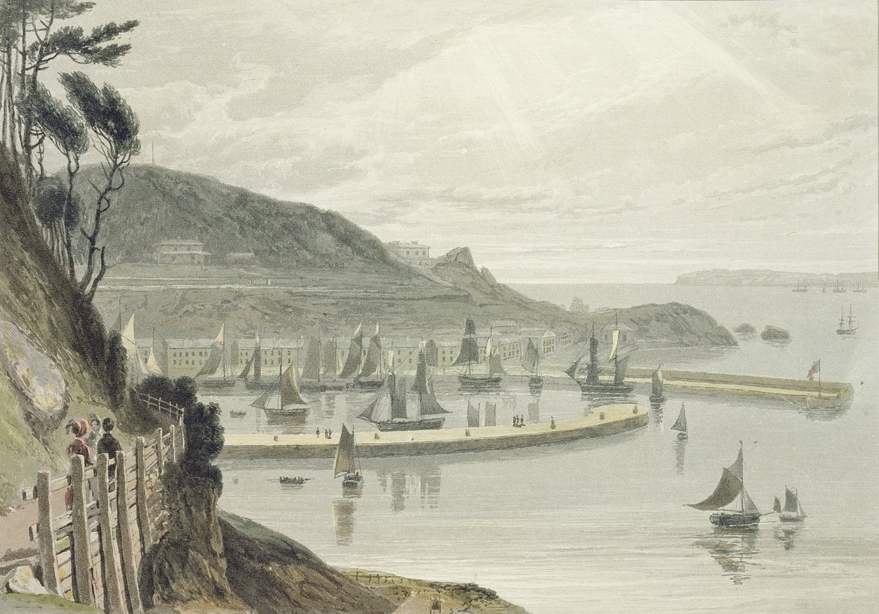 Torquay, Devon, do volume VIII de &39;Uma viagem pela Grã-Bretanha realizada entre os anos 1814 e 1825&39;, publicado em 1825 (aquatint) de William Daniell