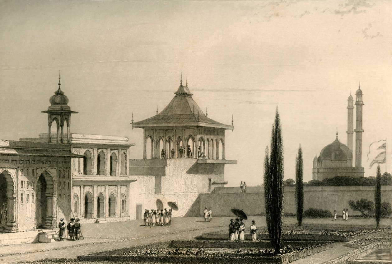 Vista no jardim do palácio, Lucnon, 1835. de William Daniell