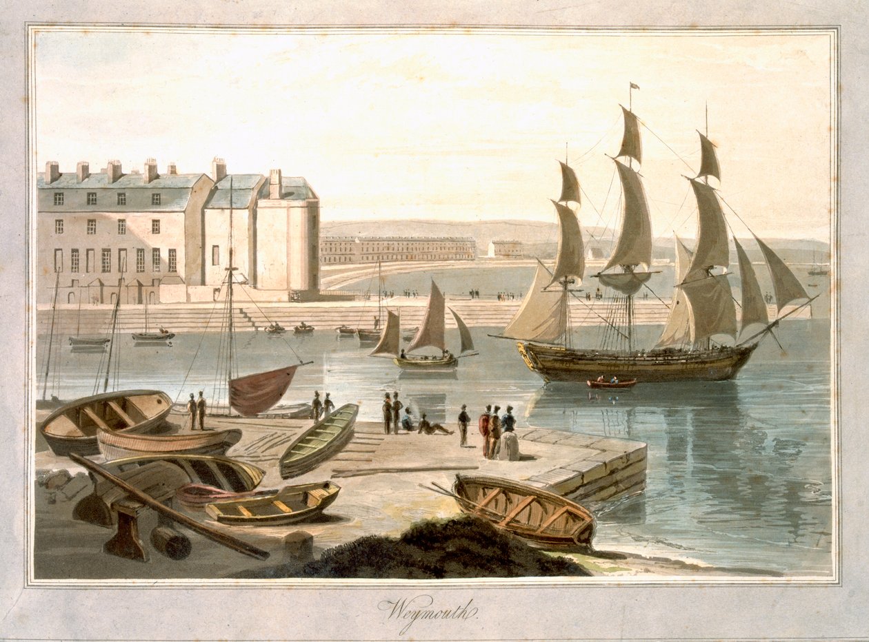 Porto de Weymouth, de "Uma viagem pela Grã-Bretanha empreendida entre os anos de 1814 e 1825", publicada em 1829 de William Daniell