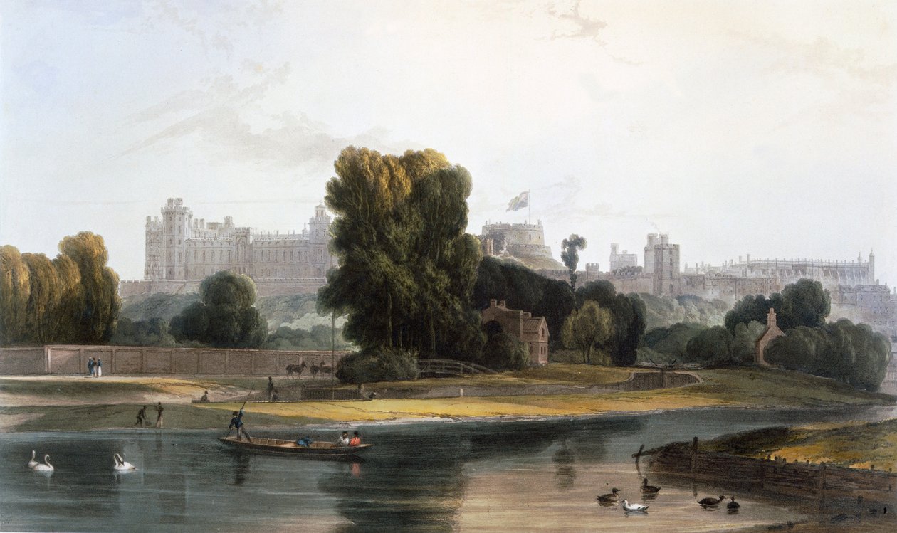 Castelo de Windsor do rio Tamisa em Eton, c1827-30. de William Daniell