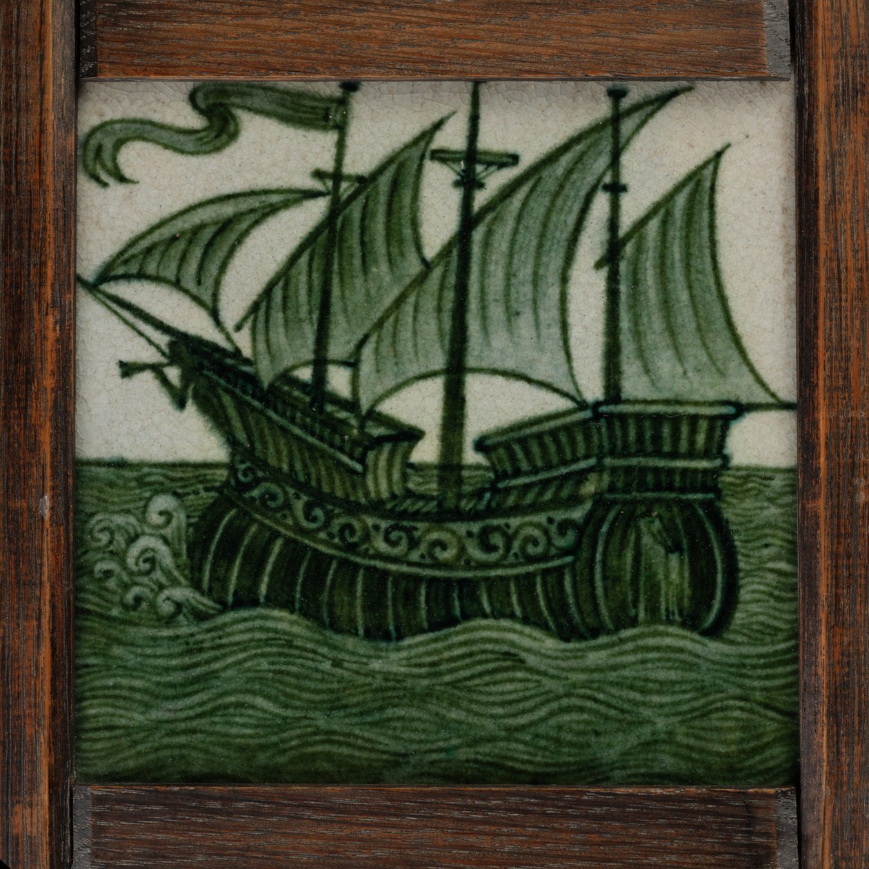 Painel de azulejos de navios em vela cheia, em moldura, c.1865-80 (cerâmica) de William de Morgan