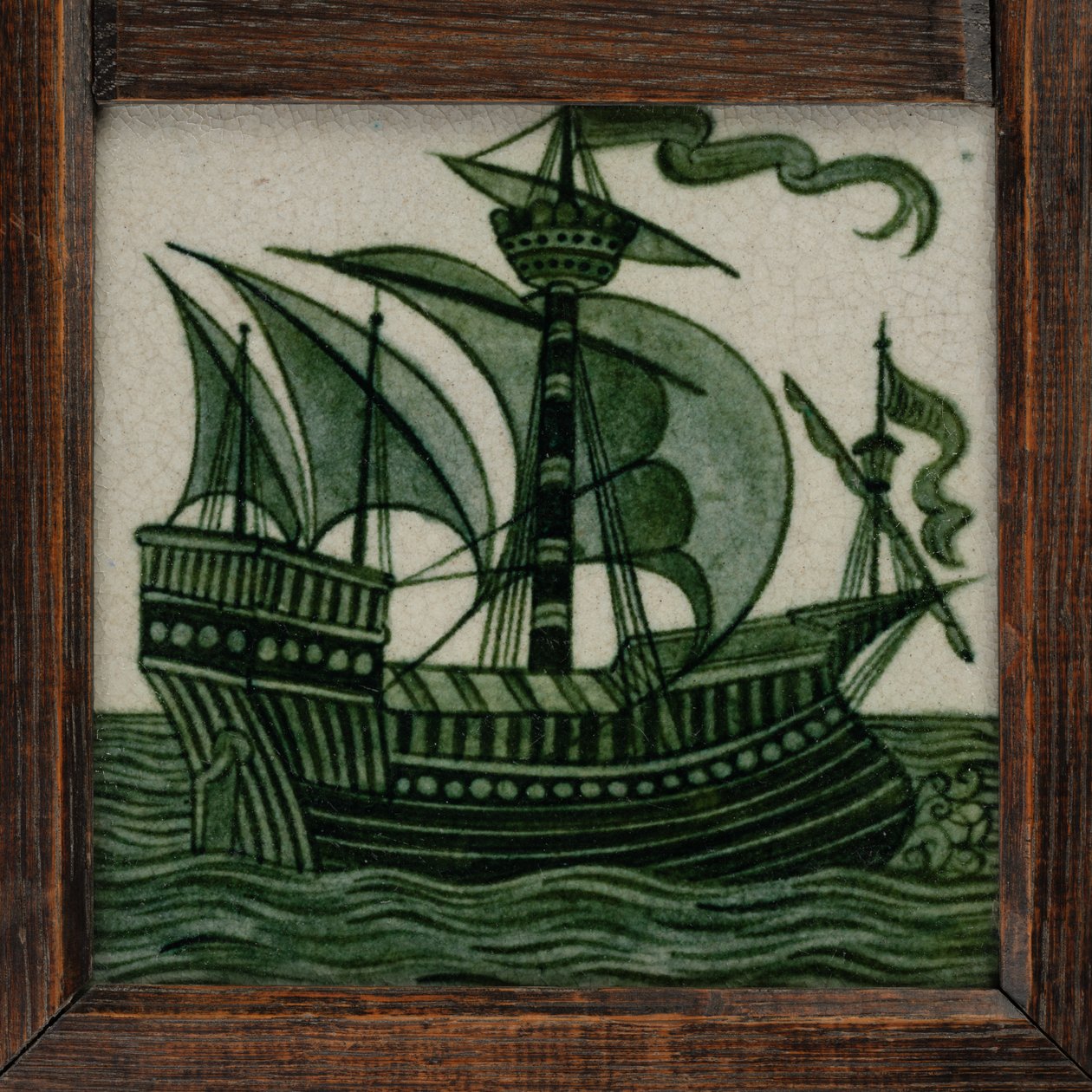 Painel de azulejos de navios em vela cheia, em moldura, c.1865-80 (cerâmica) de William de Morgan