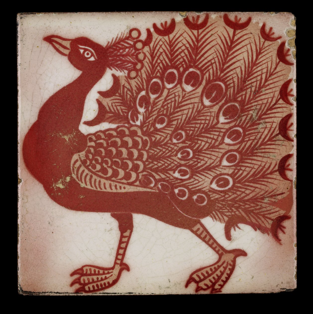 Azulejo com Peacock (lustreware vermelho e branco) de William de Morgan