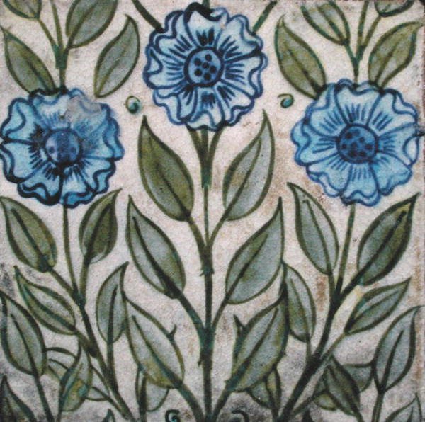 Telha com desenho floral estilizado (cerâmica) de William de Morgan