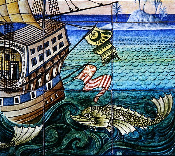 Azulejos representando um galeão de William de Morgan