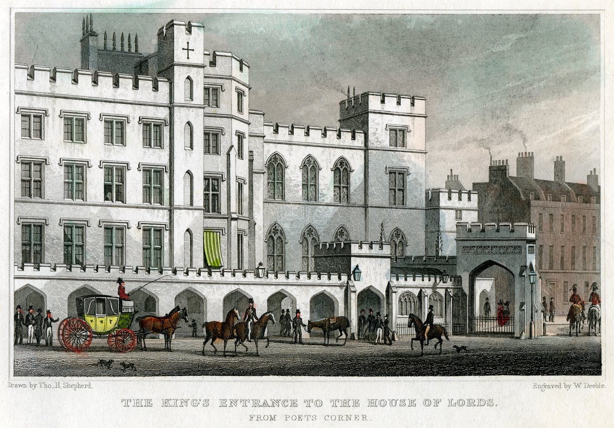 Os reis entram na Casa dos Lordes, Palácio de Westminster, Londres, 1829. de William Deeble