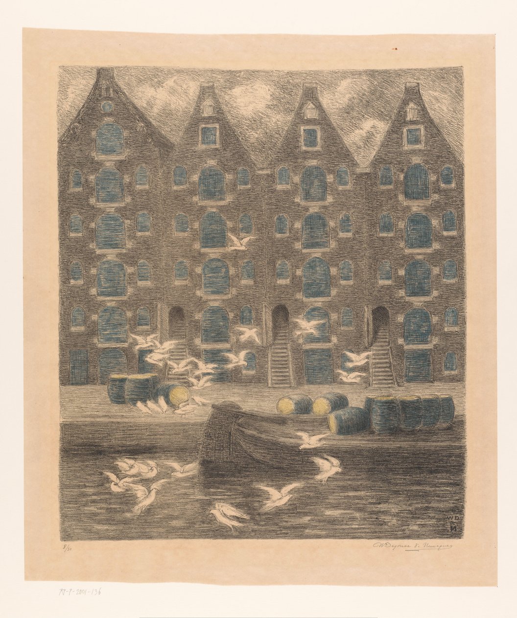 Armazéns na Brouwersgracht em Amesterdão de William Degouve de Nuncques (signed by artist)