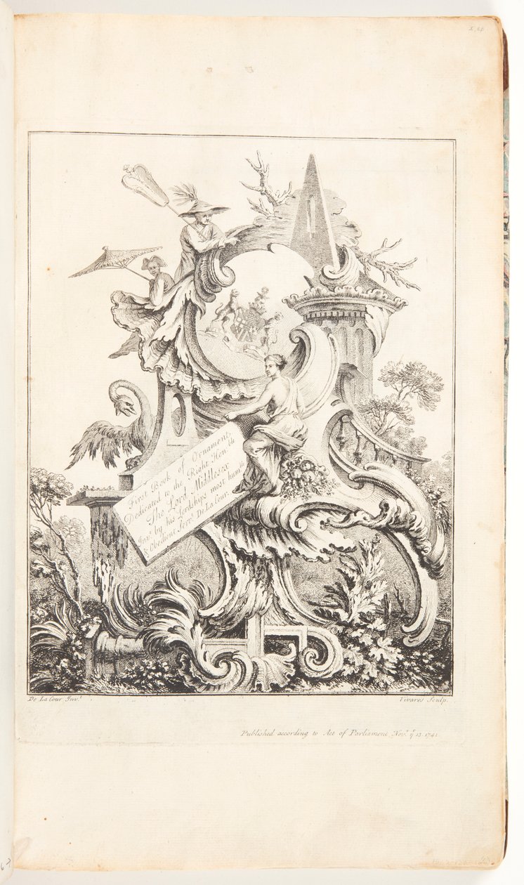 Frontispício para o Livro 4, em Oito livros de Ornamento de William Delacour