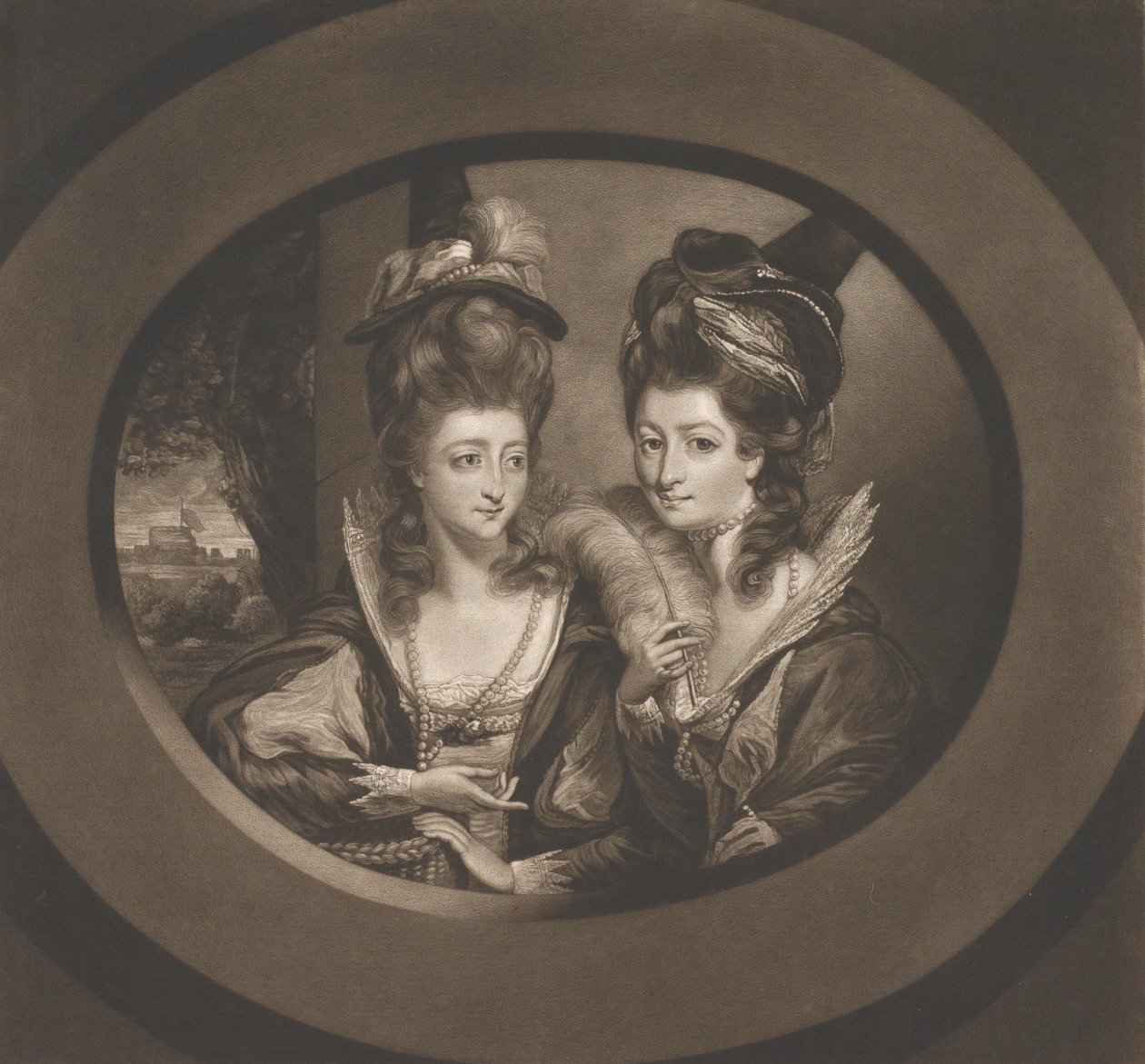 Sra. Gwyn e Sra. Bunbury nos Personagens de As Alegres Comadres de Windsor, 1780.. de William Dickinson