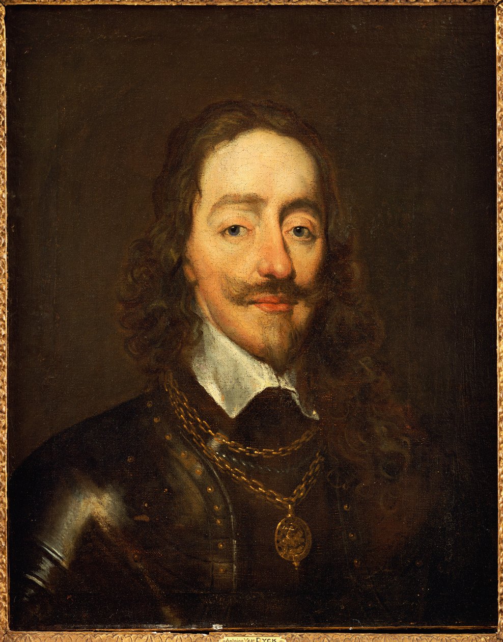 Retrato do rei Carlos I usando armadura e a colagem da ordem da liga de William Dobson