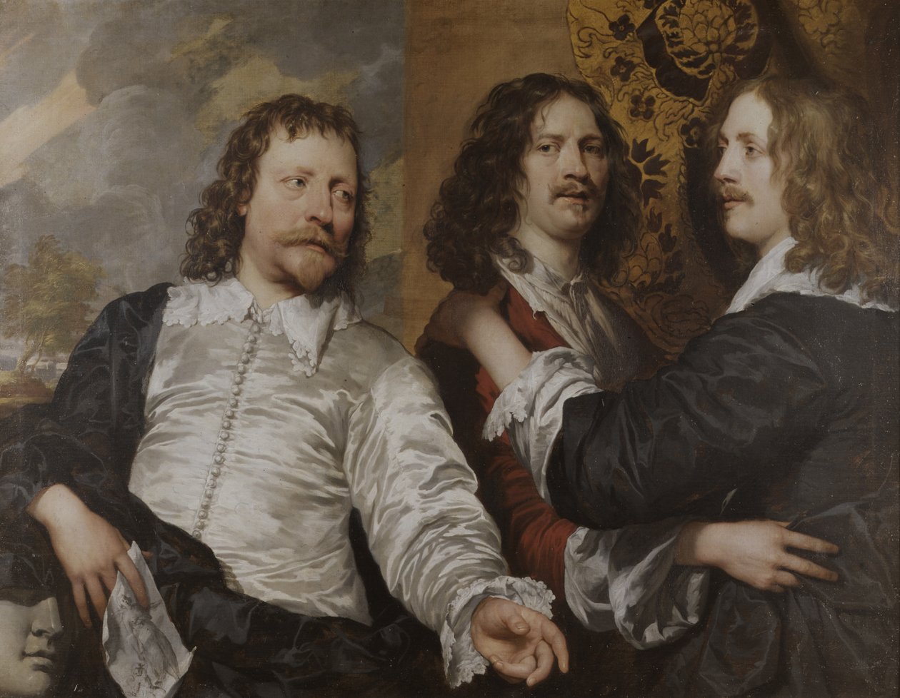 Retrato do artista, com Nicholas Lanier e Sir Charles Cotterell, c.1636 (óleo sobre tela) de William Dobson