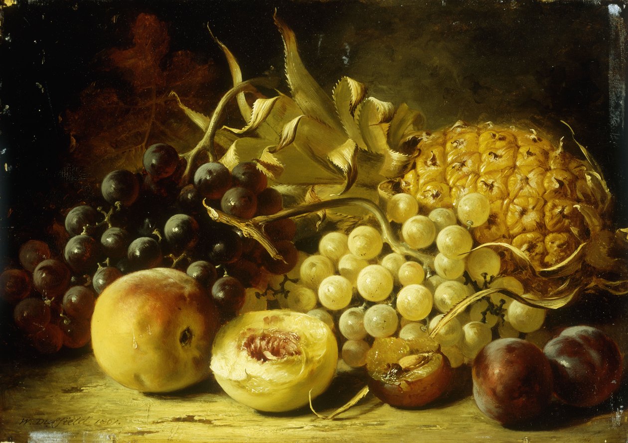Natureza morta com uvas, pêssegos, ameixas e abacaxi, 1861 de William Duffield