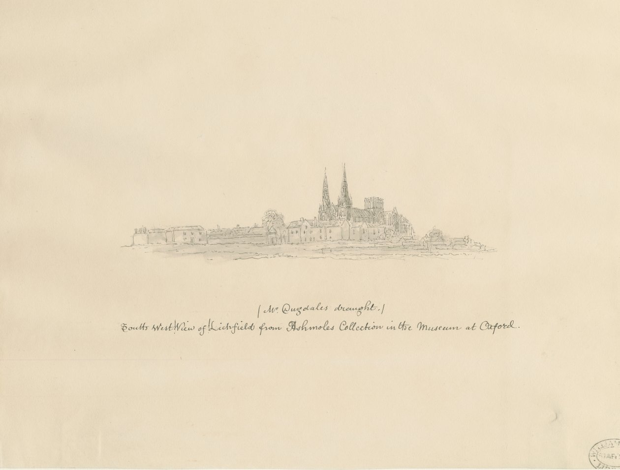Catedral de Lichfield - Vista Sudoeste: desenho a lápis, nd [ 17º cent] (desenho) de William Dugdale