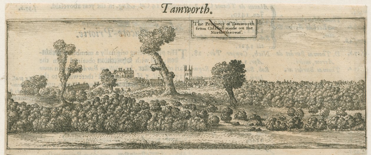Tamworth - Panorama: gravura em chapa de cobre, séc. XVII de William Dugdale