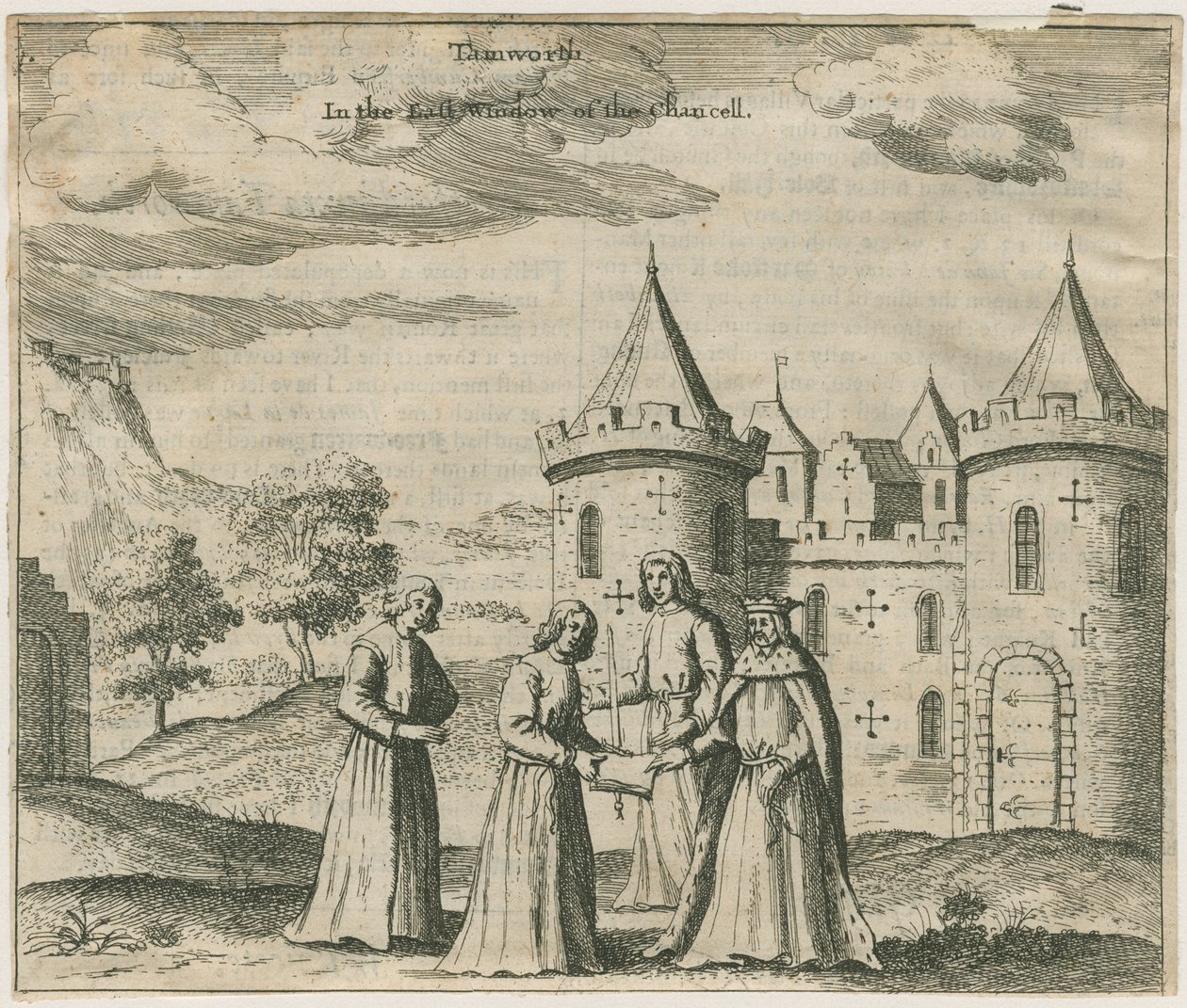 Tamworth Castle - Window Glass: engraving, nd [ 17th cent] (print) de William Dugdale