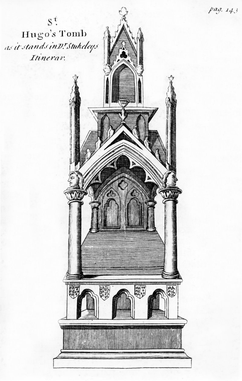 Túmulo de Little Saint Hugh de Lincoln, de Anglia Judaica por De Blessiers Tovey, publicado em Oxford, em 1738 de William Dugdale