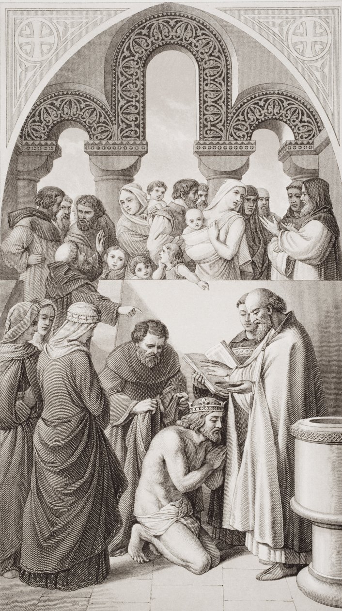 O Batismo do Rei Ethelbert (c.552-616) de Kent por Santo Agostinho em Canterbury em 597, de &39;Ilustrações da História Escocesa e Inglesa&39; Volume I de William Dyce