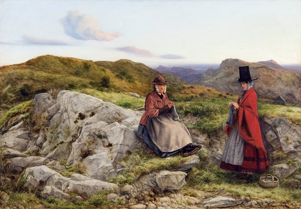 Paisagem galesa com duas mulheres a tricotar de William Dyce
