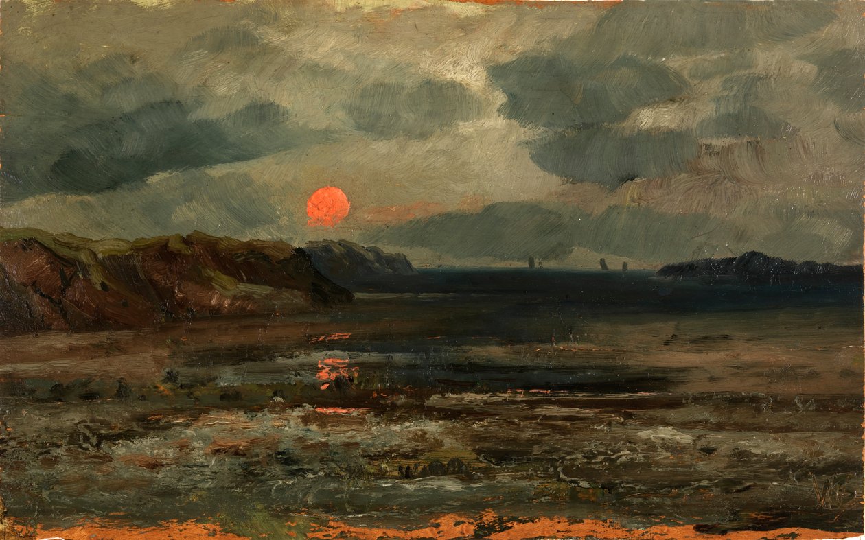O nascer do sol sobre as águas de pesca--Maine, ca. 1880. de William E. Norton