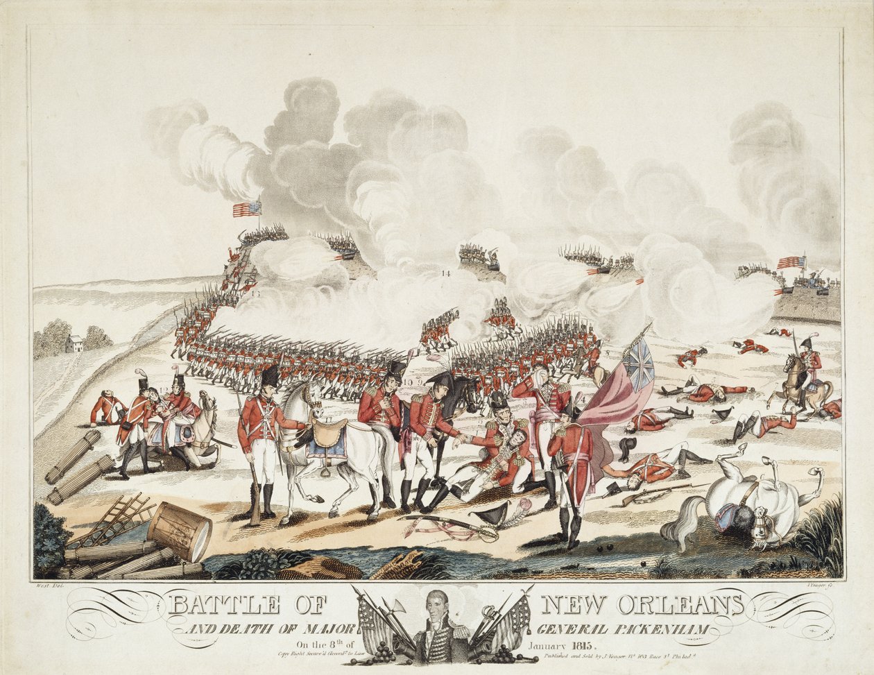 Batalha de Nova Orleans e morte do Major General Packenham de William Edward (after) West