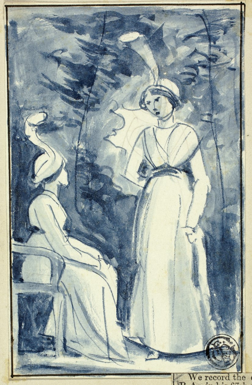 Duas mulheres em vestidos do final do século 18 de William Edward Frost