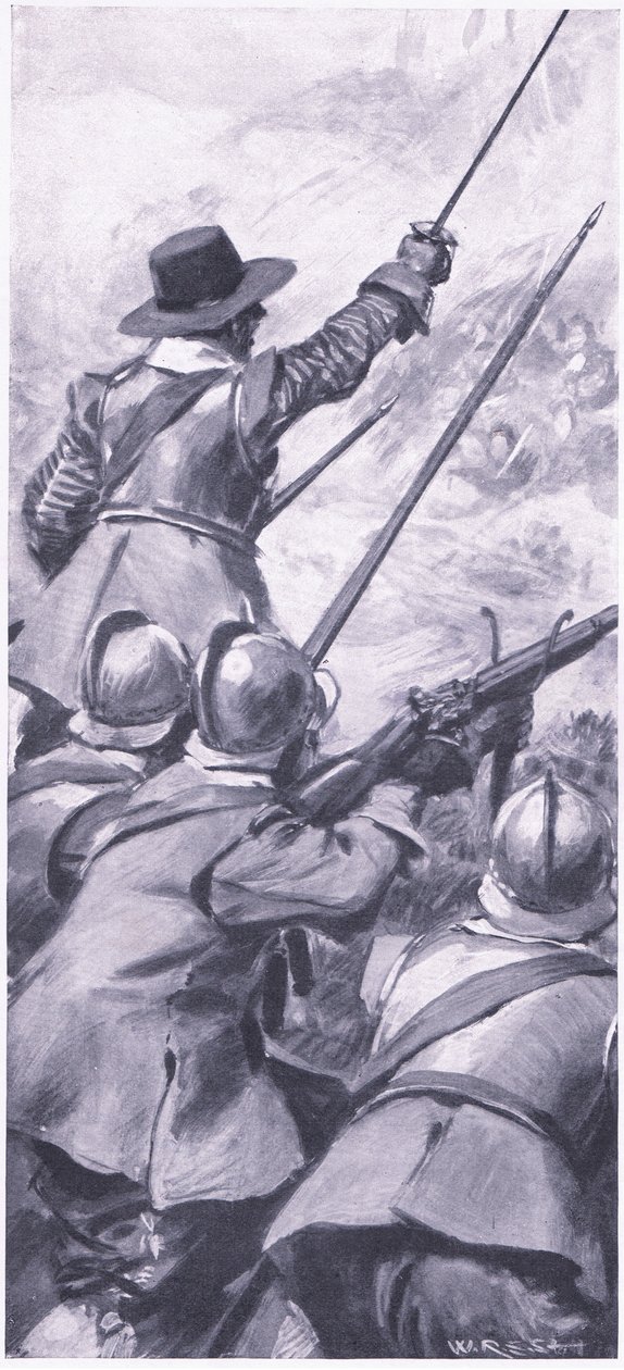 Os Lowlanders na Batalha de Killiecrankie, ilustração de batalhas britânicas em terra e mar, 1915 de William Edward Stott