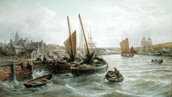 Barcos de Pesca em Peel Harbour, Isle of Man de William Edward Webb