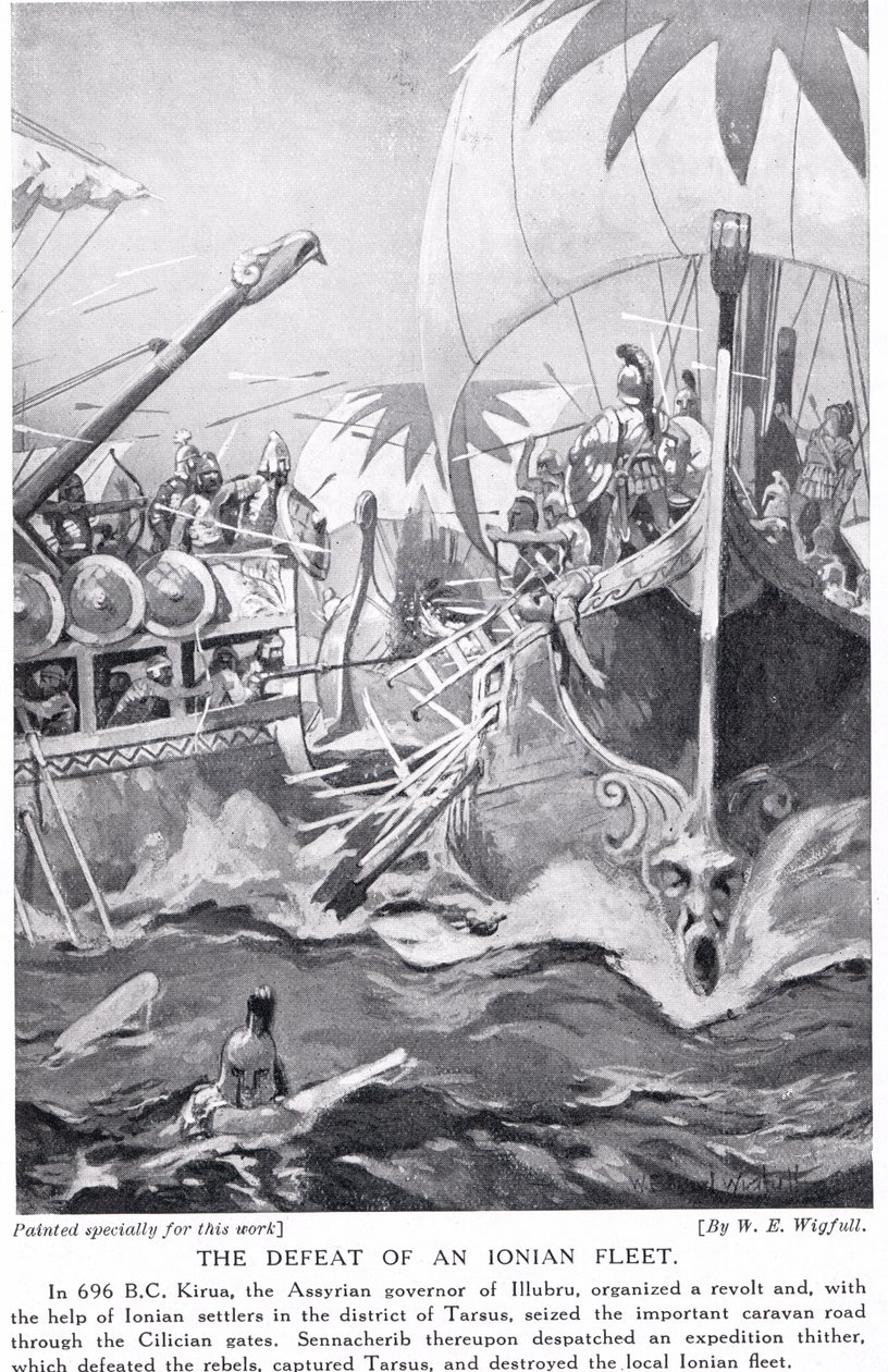 A derrota de uma frota jônica, ilustração da "História das Nações de Hutchinson" de William Edward Wigfull