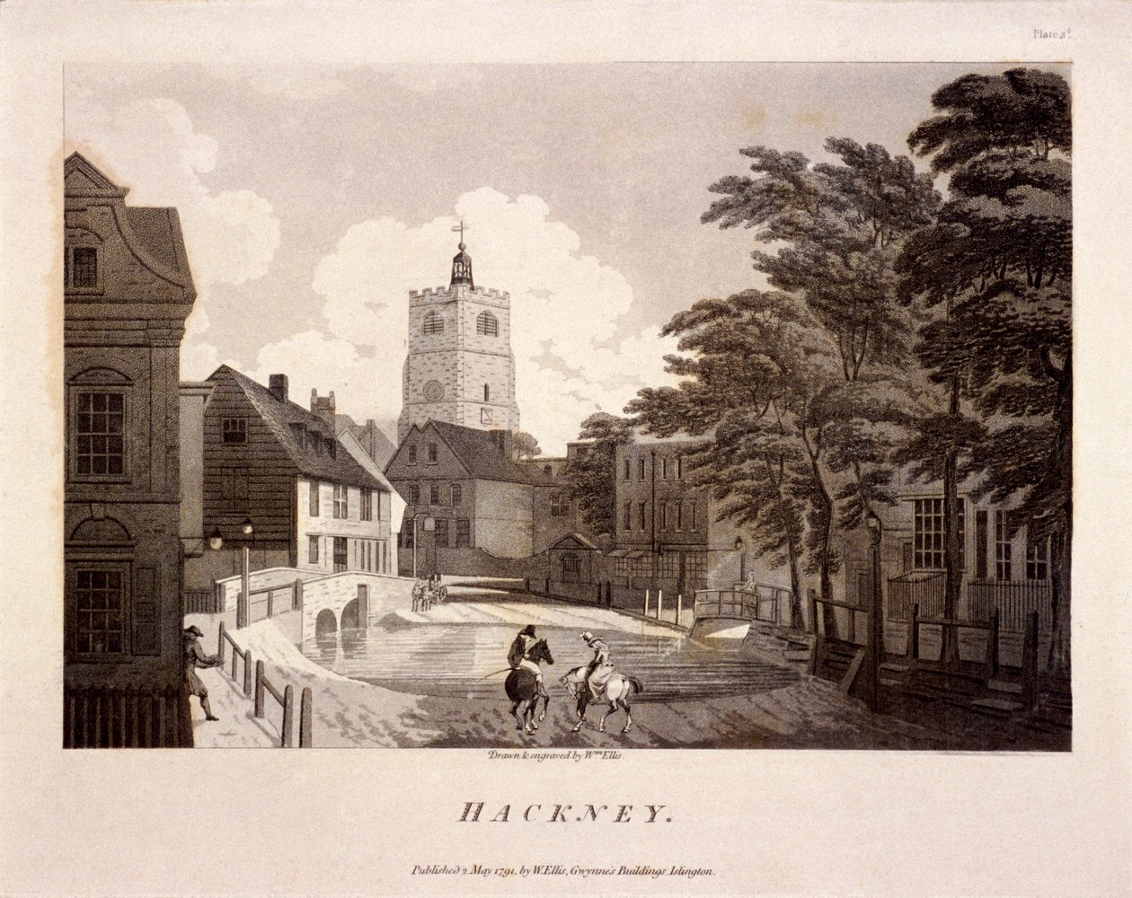 Vista geral de Hackney, Londres, 1791 de William Ellis