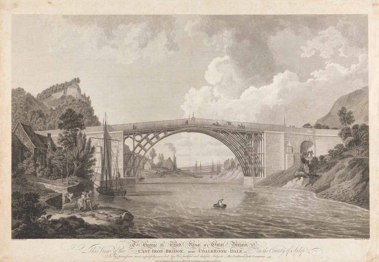 Vista da Ponte de Ferro Fundido perto de Coalbrookdale de William Ellis