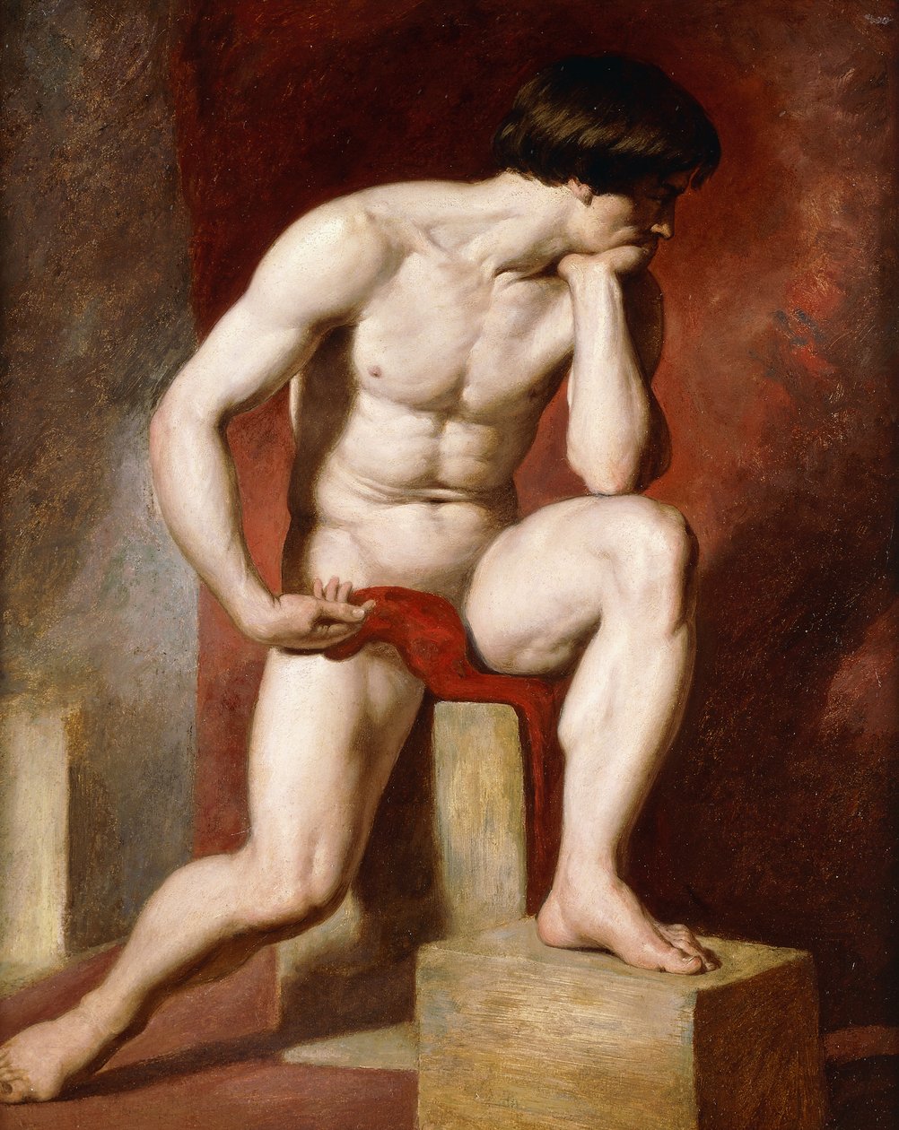 Um nu masculino, sentado de corpo inteiro, de William Etty