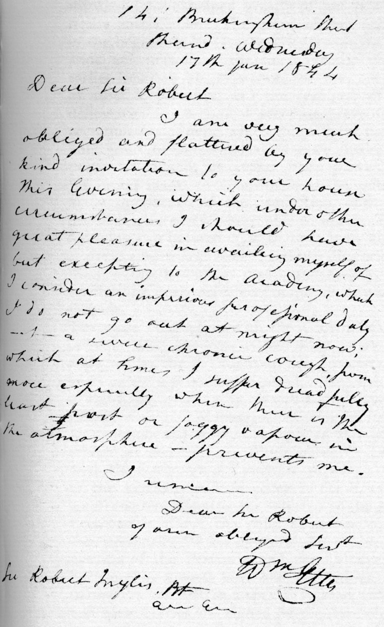 Carta de William Etty, 17 de janeiro de 1844 1904 de William Etty