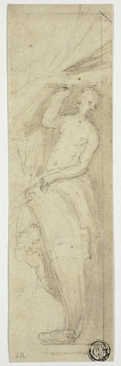 Figura feminina a puxar o cortinado de William Etty