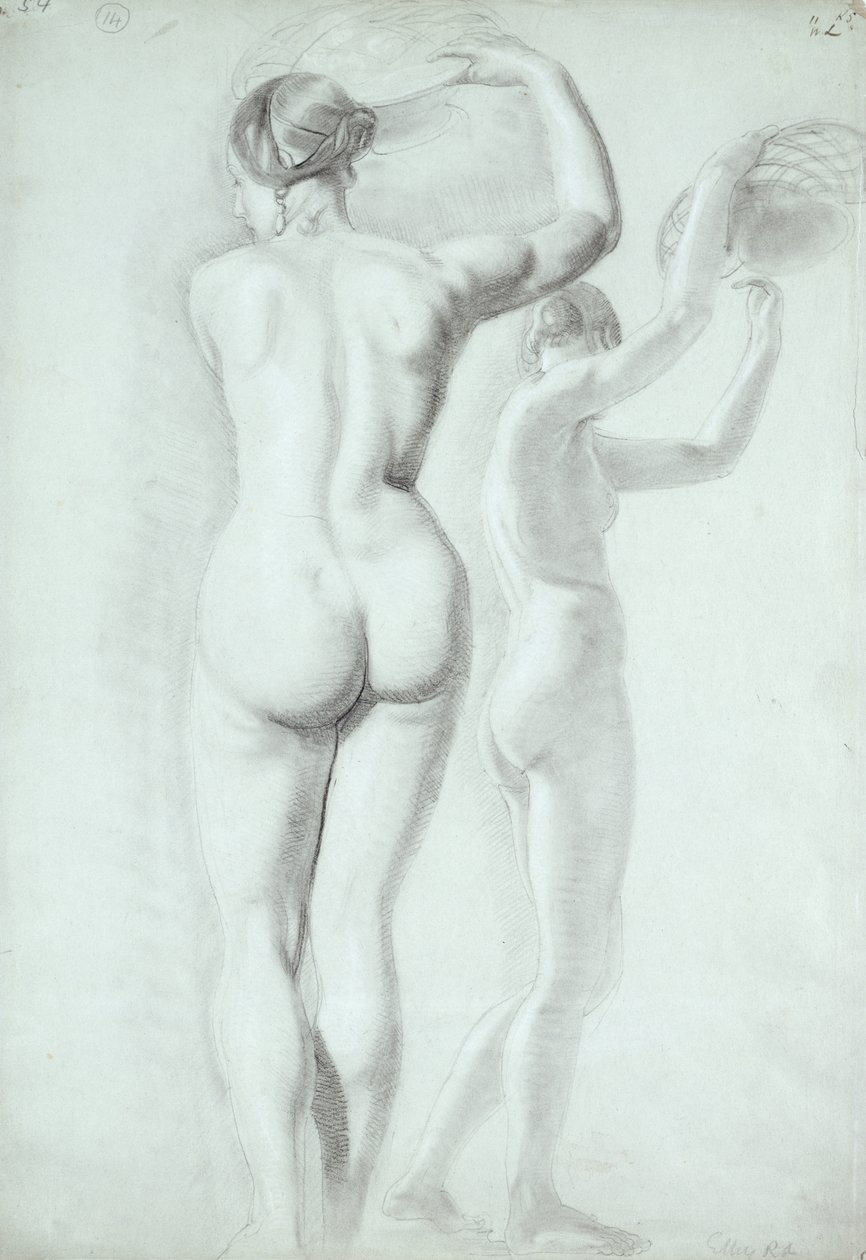 Estudos de figura (lápis sobre papel) de William Etty
