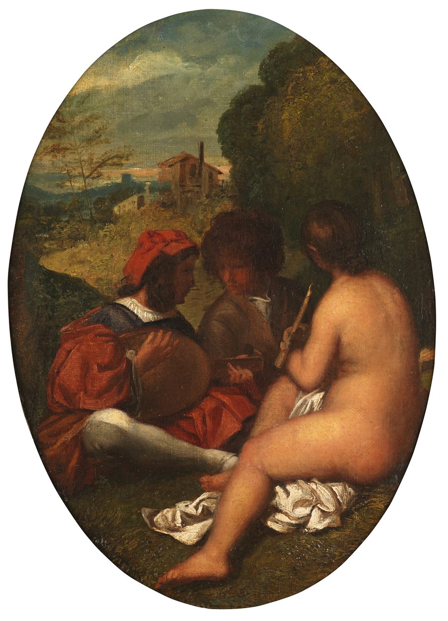 Concerto pastoral, depois de Ticiano (óleo sobre tela colocado no painel) de William Etty
