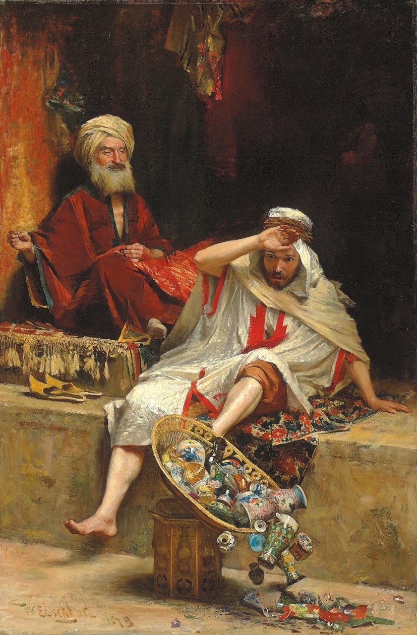 A fortuna de Alnaschar, noites árabes, 1879 de William Ewart Lockhart