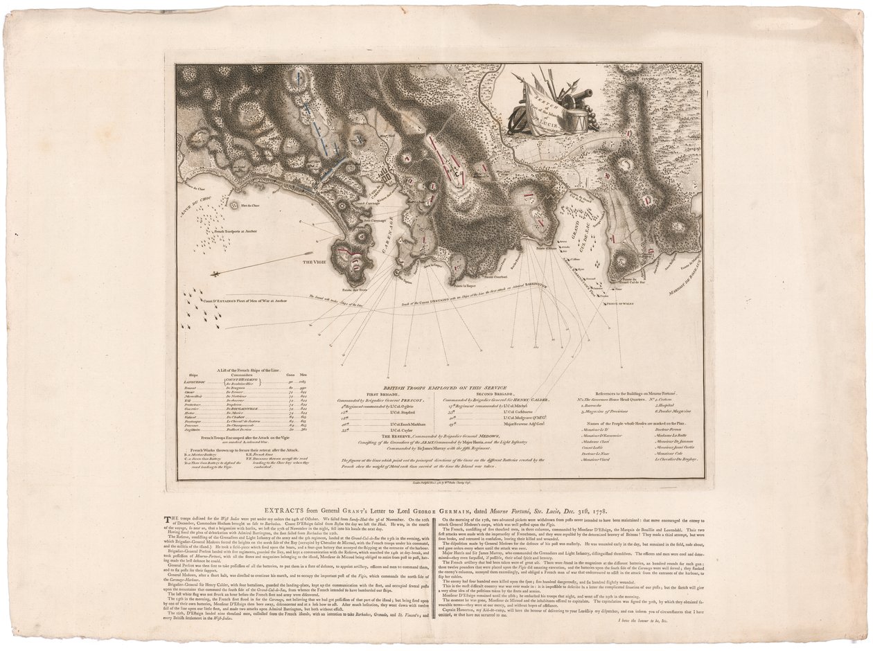 Um plano de Ste. Lucie por Faden de William Faden