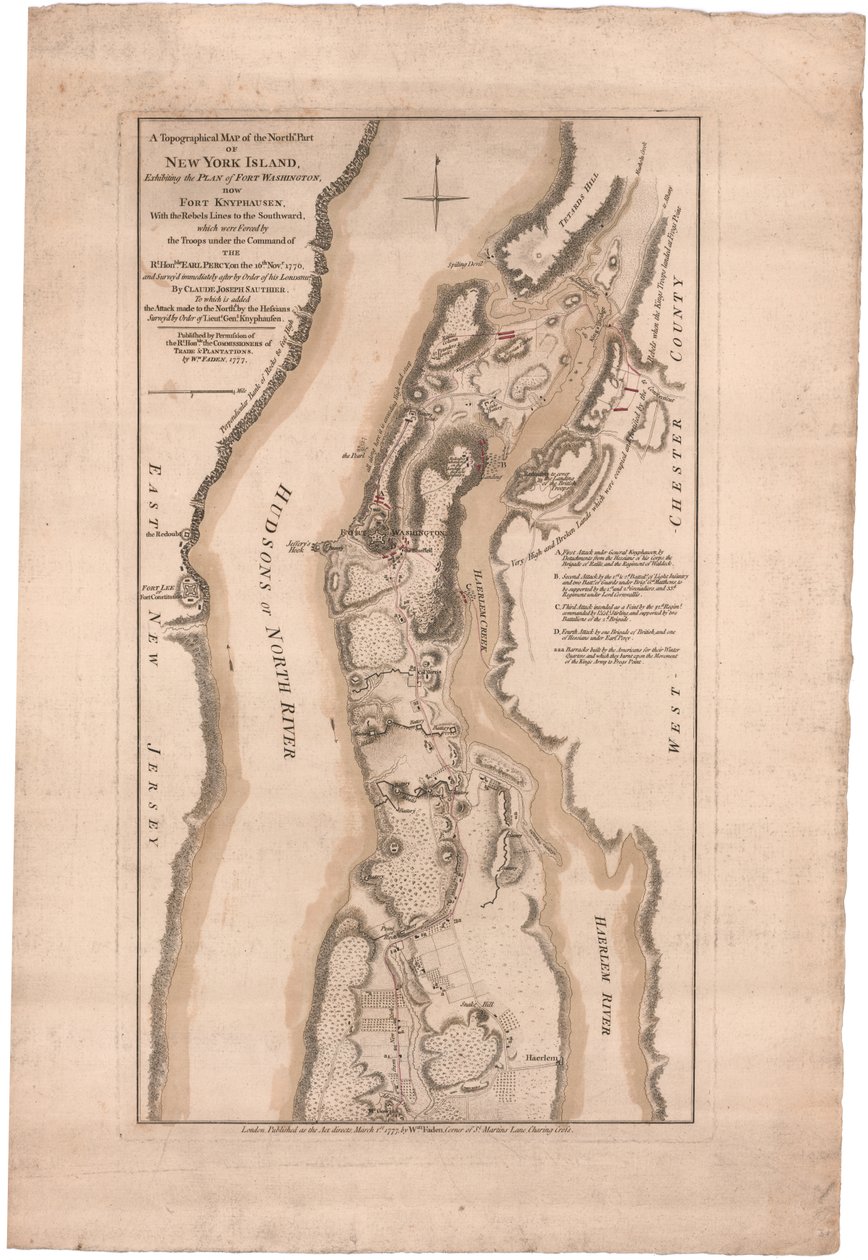 Um Mapa Topográfico da Parte Norte da Ilha de Nova Iorque por Sauthier de William Faden