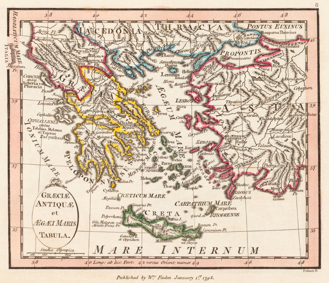 Grécia Antiga. Mar Egeu. Ásia Menor. Mapa. de William Faden