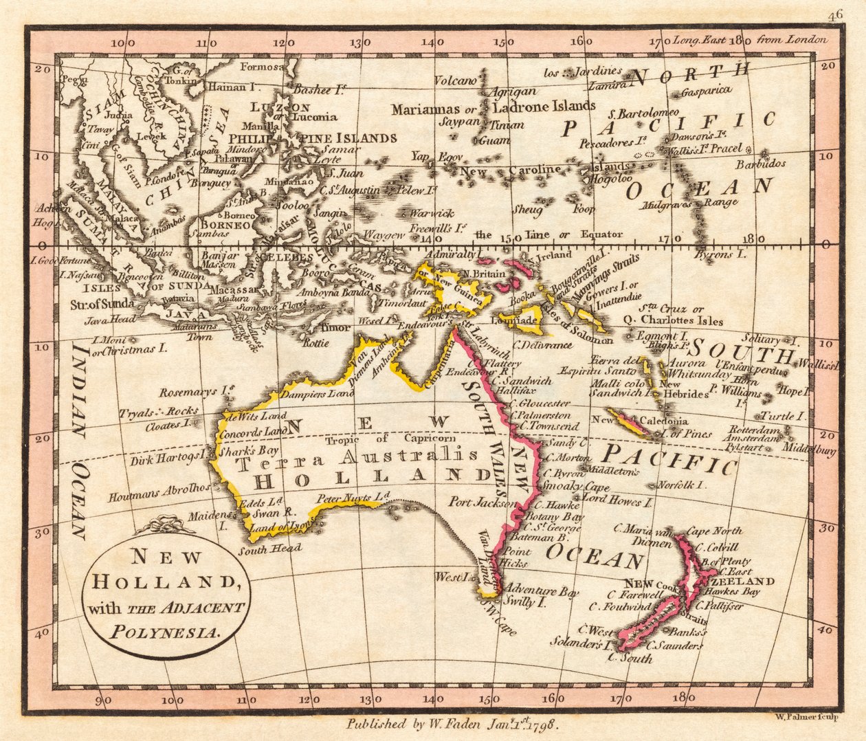Austrália e Nova Zelândia. New Holland. Mapa. de William Faden