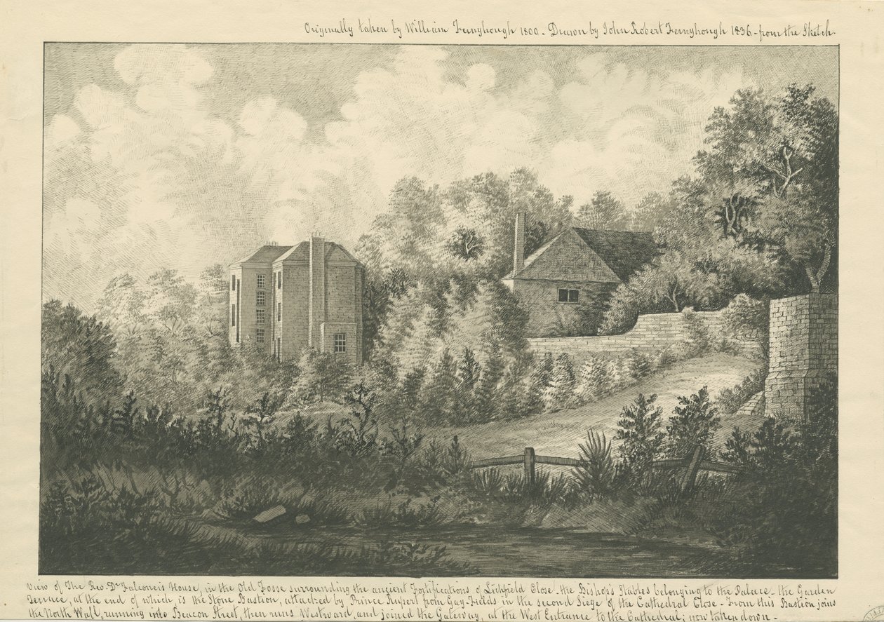 Catedral de Lichfield Fechar - Casa do "Dr. Falconer": desenho a caneta e tinta, 1800 de William Fernyhough