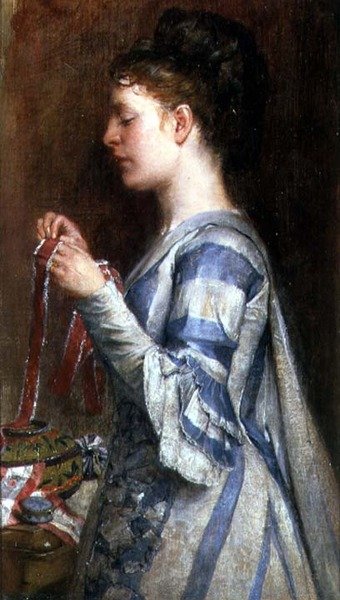 Bordado feminino (óleo sobre tela) de William Fettes Douglas