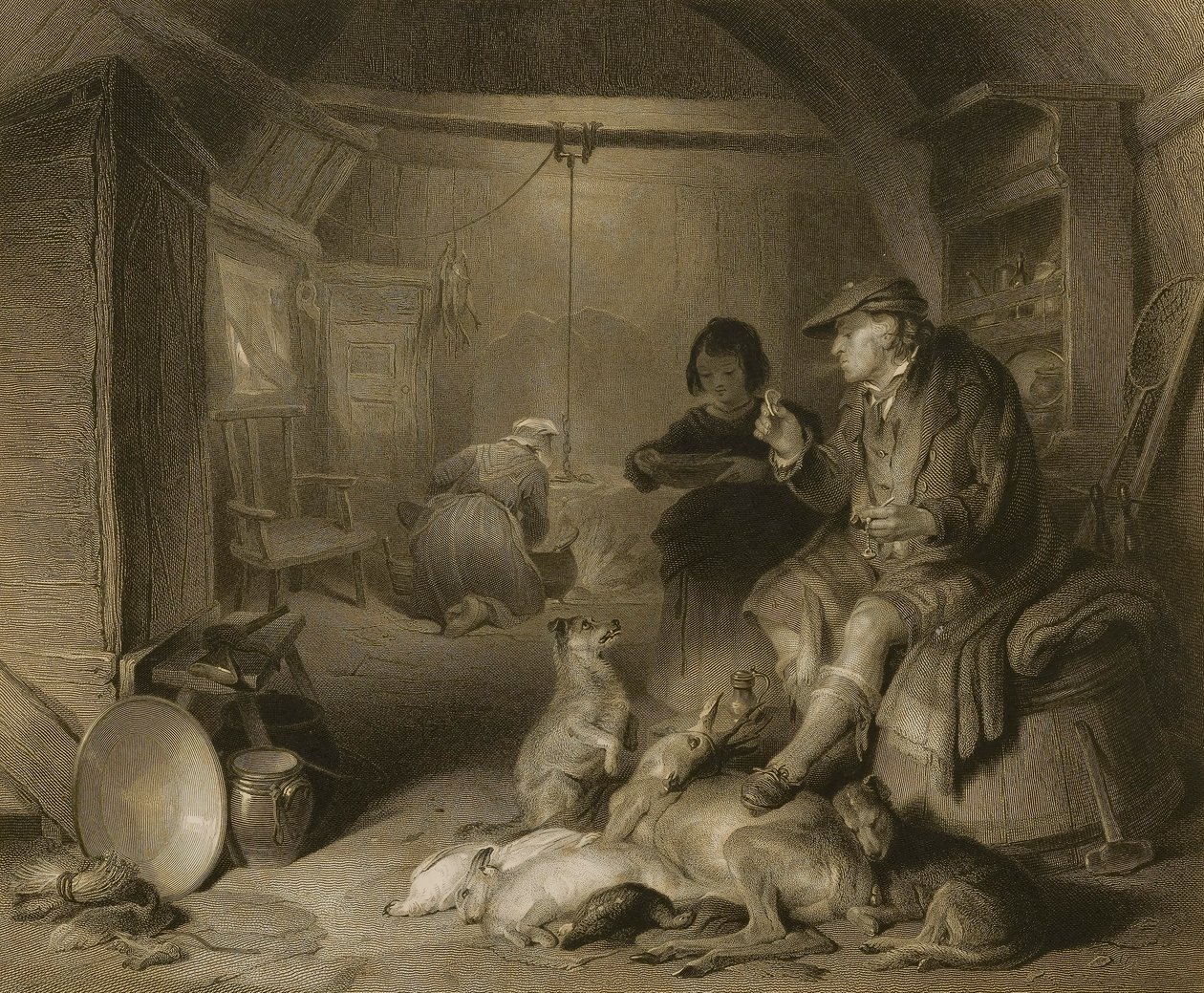 Interior de uma casa de campo dos Highlanders de William Finden