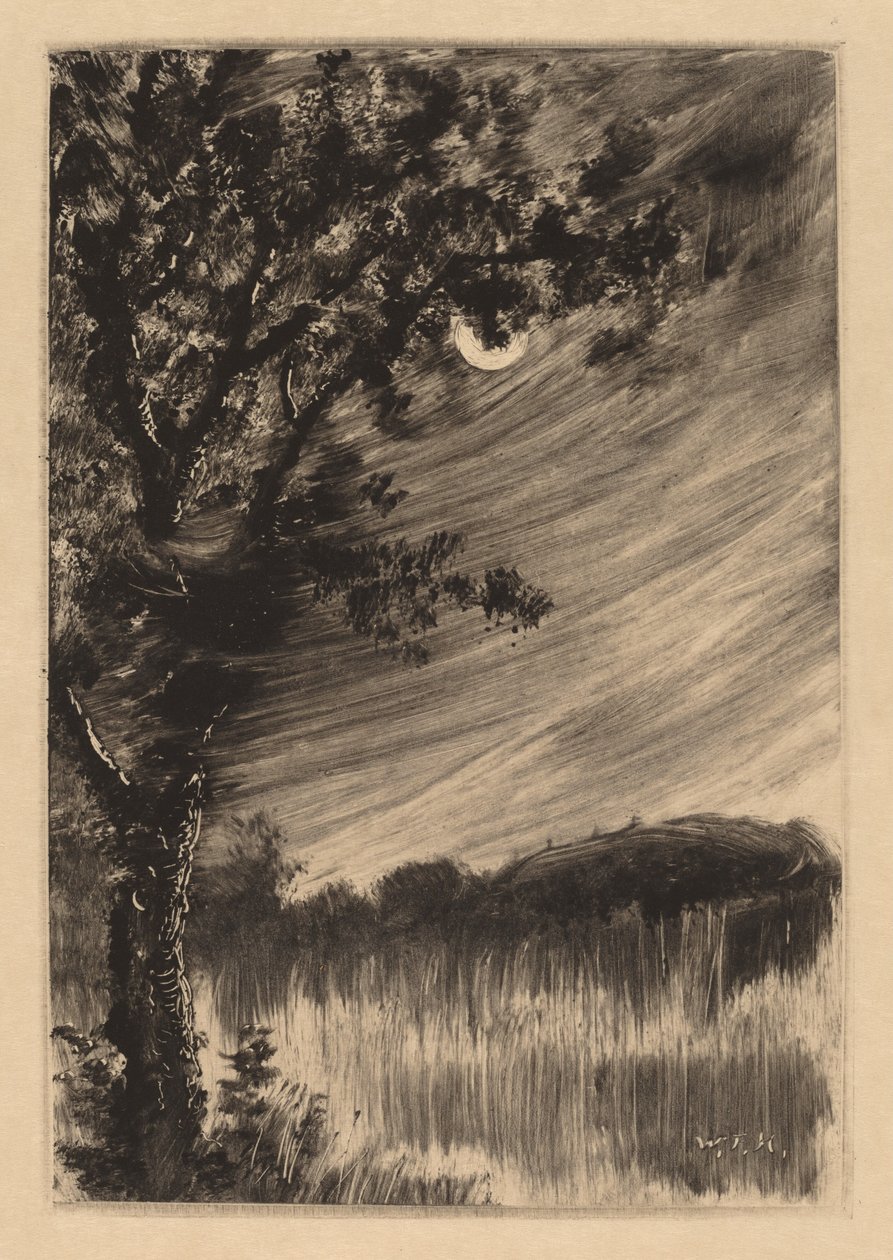 Paisagem enluarada com árvore à esquerda de William Fowler Hopson