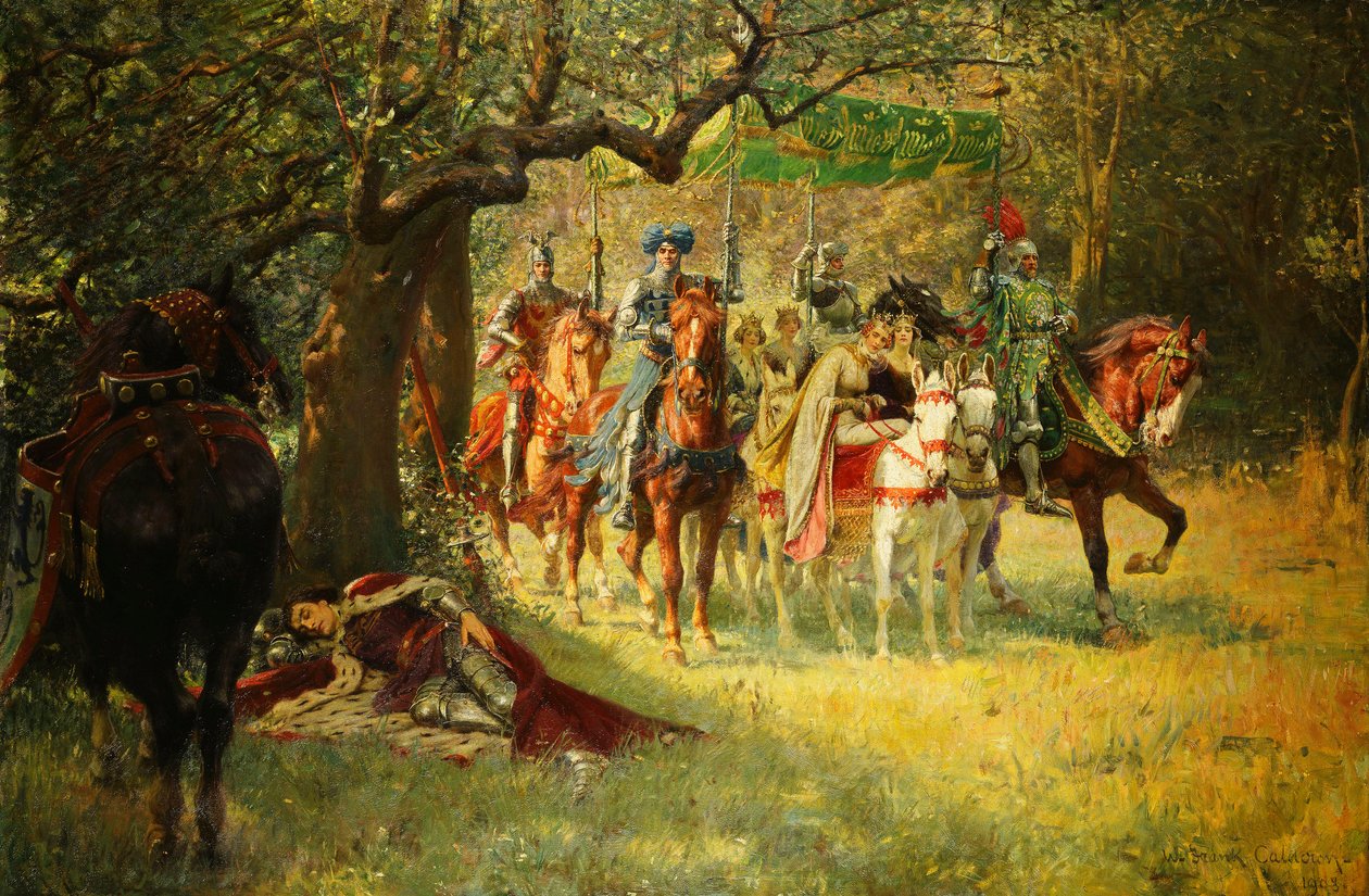 Como Quatro Rainhas encontraram Sir Lancelot Dormindo de William Frank Calderon
