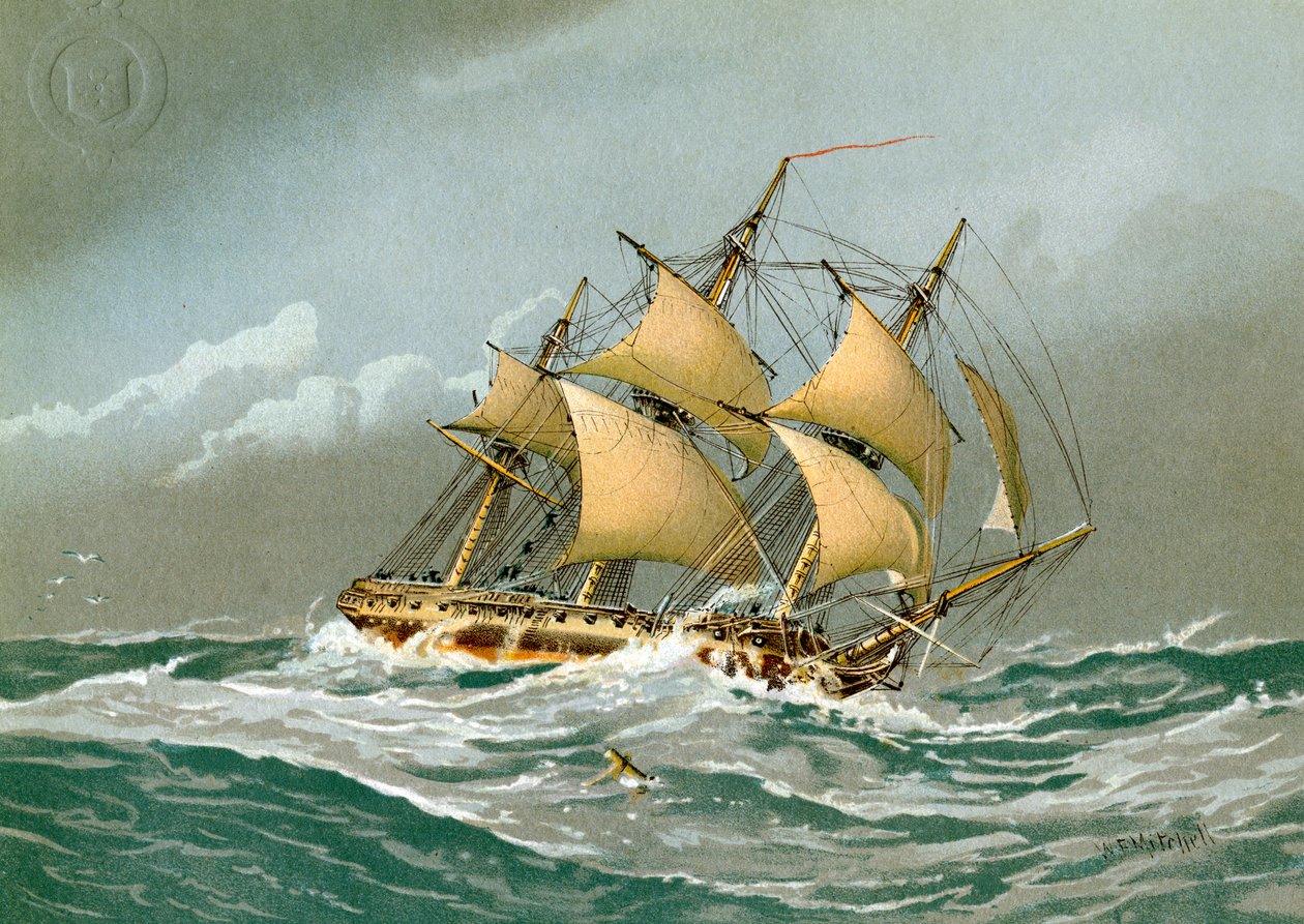 Uma fragata de arma Royal Navy 28, c1794 c1890-c1893 de William Frederick Mitchell
